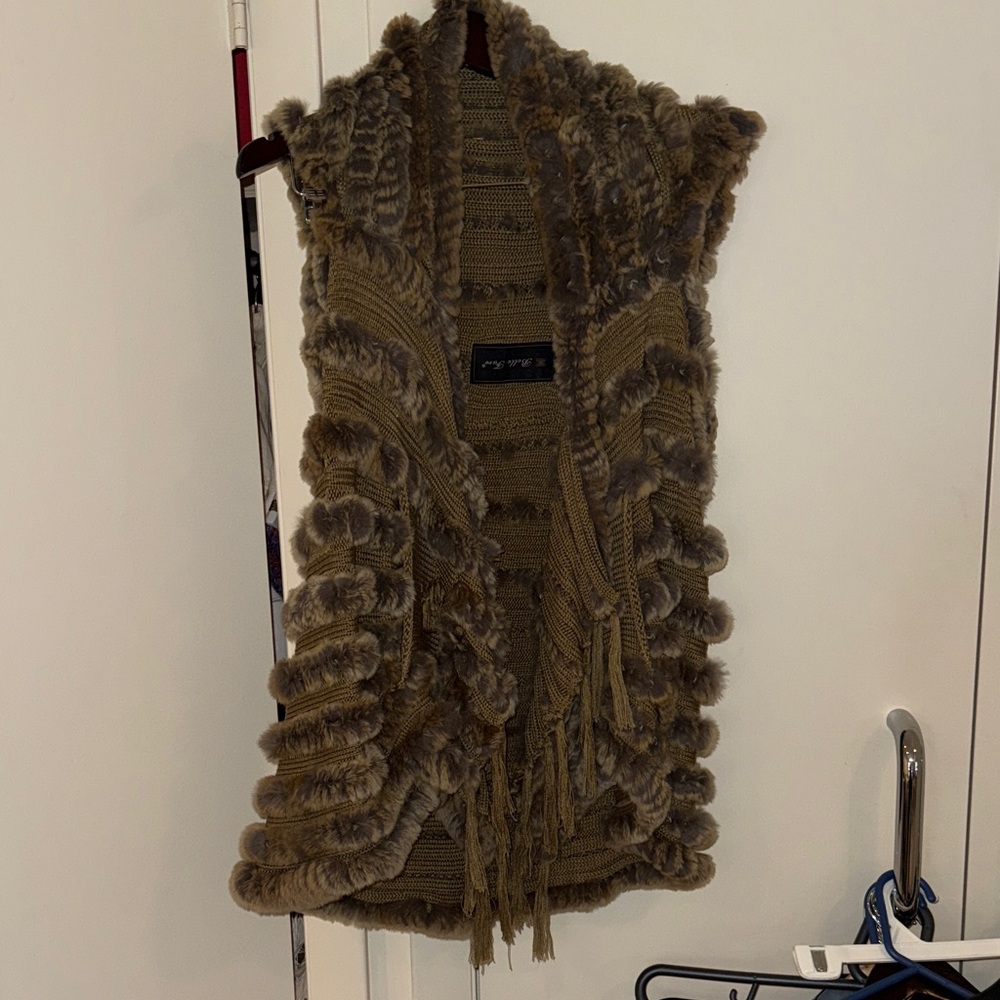 Brown Fur Trimmed Vest- rabbit fur